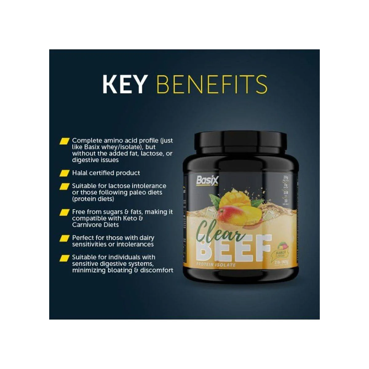 Basix Beef Protein Isolate Mango 2 Lb (907 G) For Muscle Recovery & Protein Support