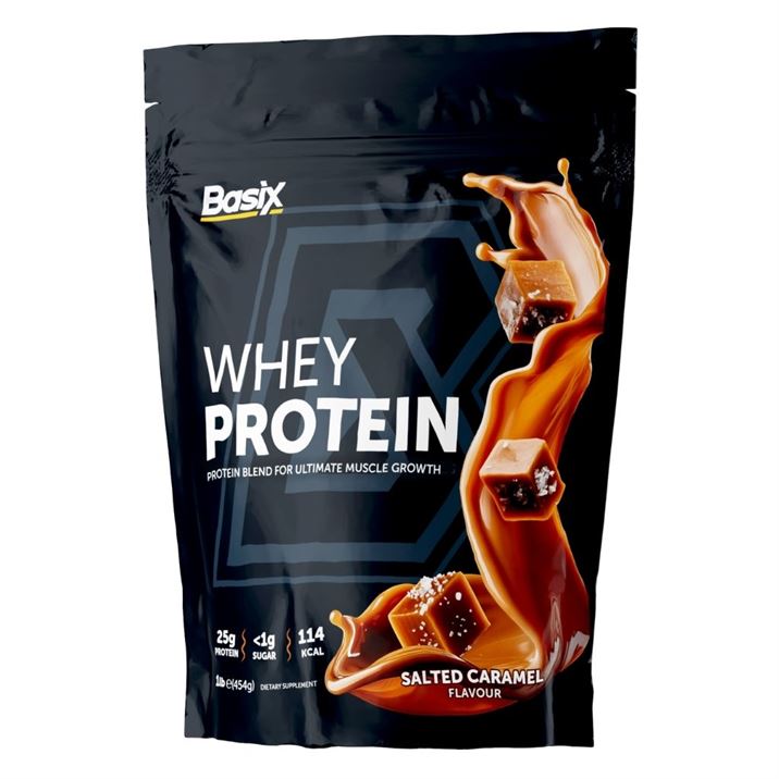 Basix Whey Protein Salted Caramel 1lb (454g) With High Protein For Muscle Recovery, Strength & Lean Muscle Support