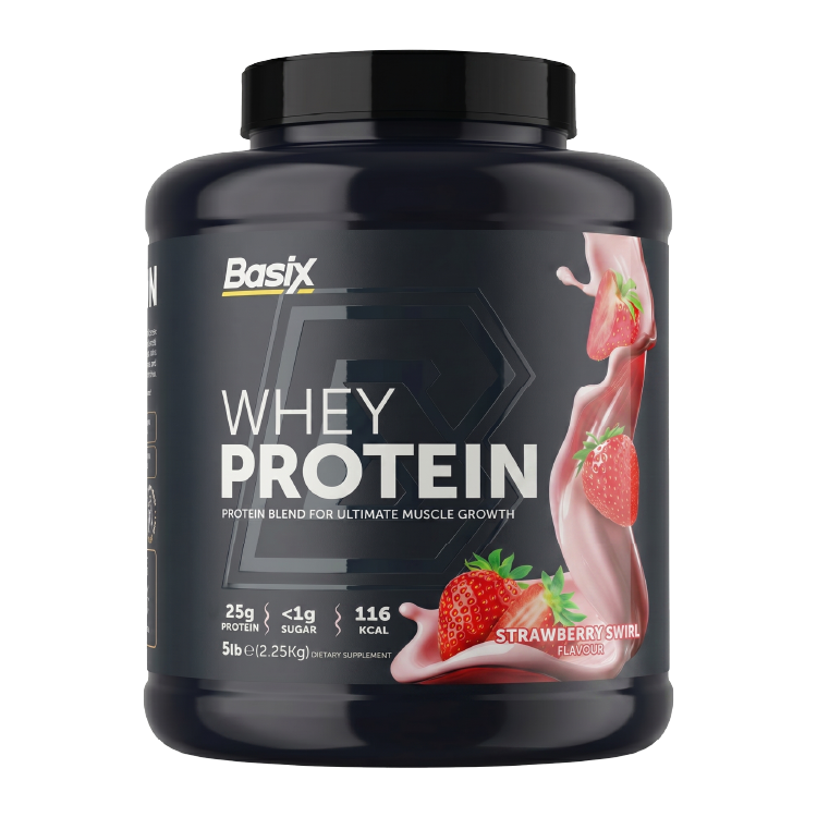 Basix Muscle Whey Protein Strawberry Swirl 5lb (2.25 Kg) – 25g Protein For Muscle Growth & Recovery