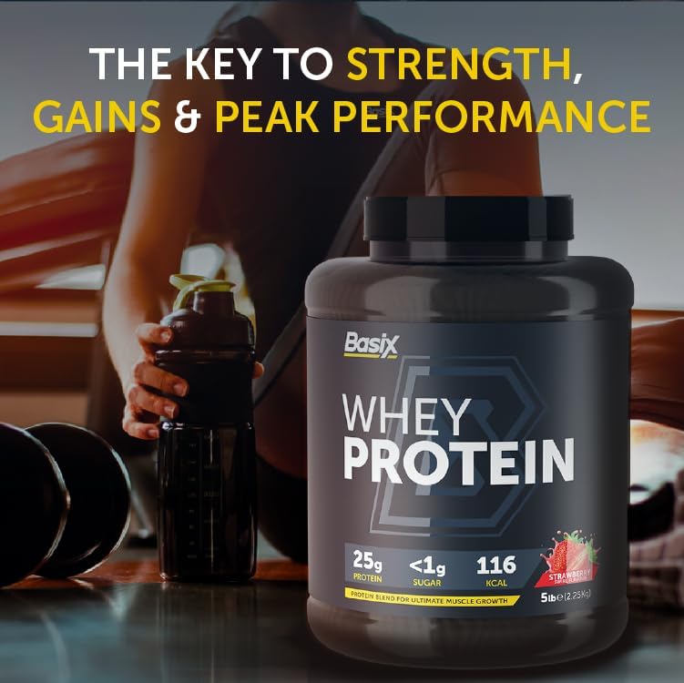 Basix Muscle Whey Protein Strawberry Swirl 5lb (2.25 Kg) – 25g Protein For Muscle Growth & Recovery