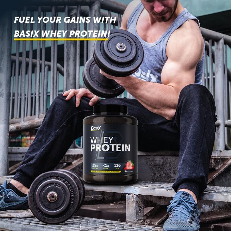 Basix Muscle Whey Protein Strawberry Swirl 5lb (2.25 Kg) – 25g Protein For Muscle Growth & Recovery