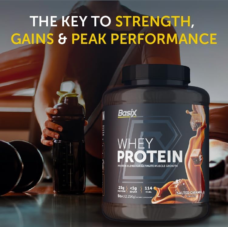 Basix Muscle Whey Protein Salted Caramel 5lb (2.25 Kg)  – 25g Protein For Muscle Growth & Recovery