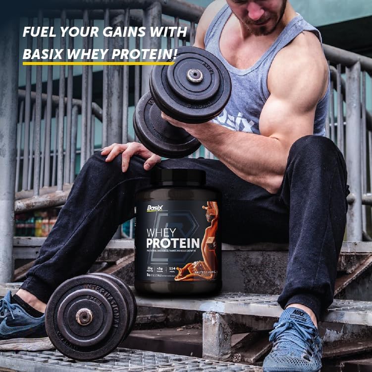 Basix Muscle Whey Protein Salted Caramel 5lb (2.25 Kg)  – 25g Protein For Muscle Growth & Recovery