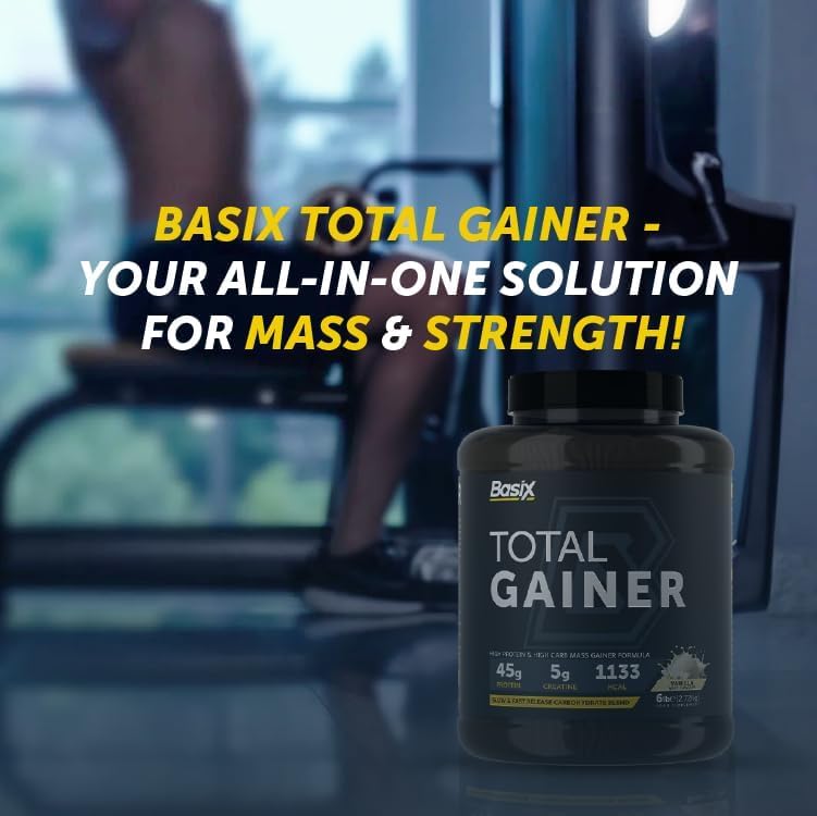 Basix Total Gainer Vanilla Whip 6lb (2.72 Kg)  – 45g Protein For Mass & Strength Gain