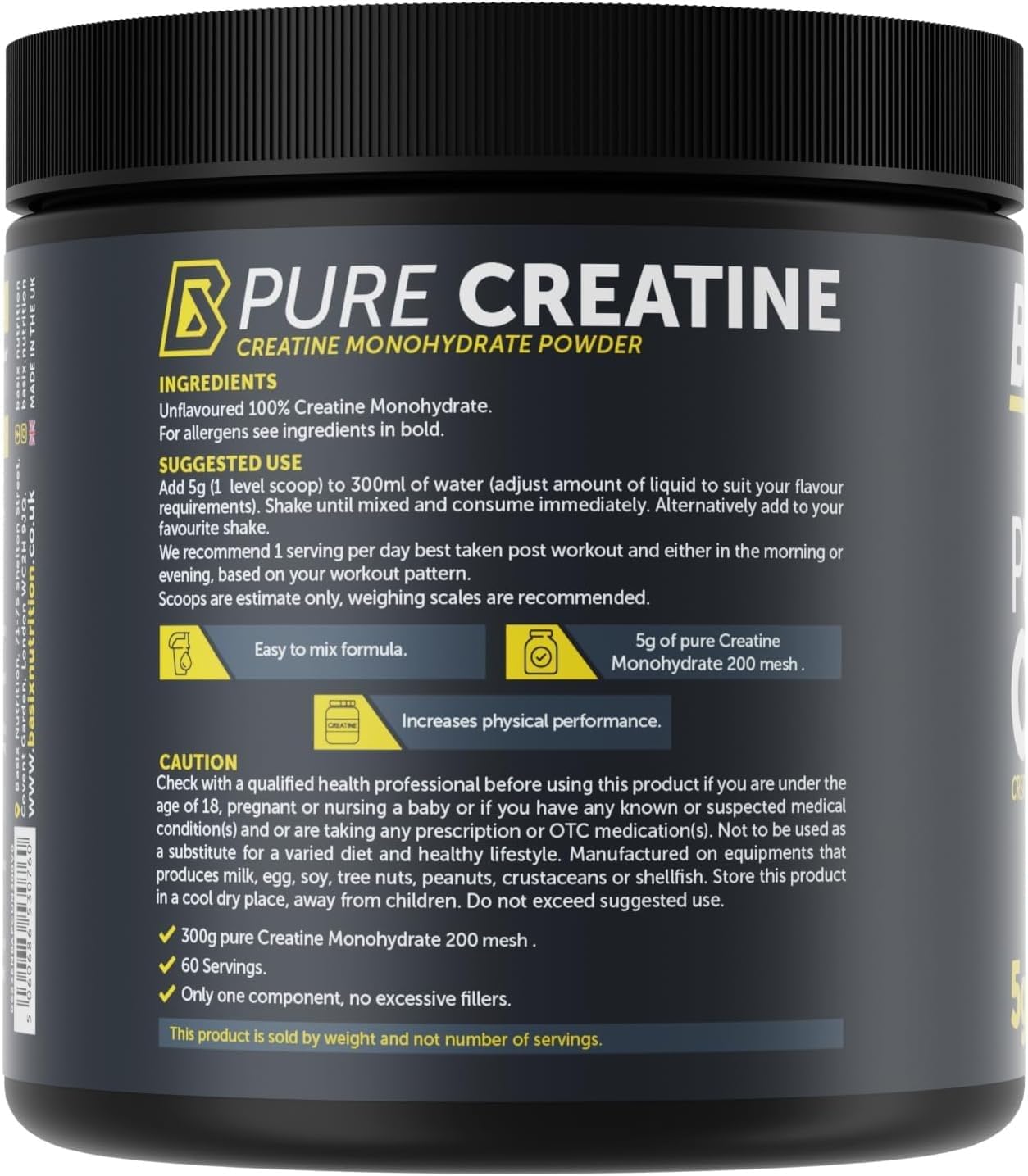 Basix Creatine Made With Creapure® 300g – Pure Creatine Monohydrate For Strength, Power & Performance