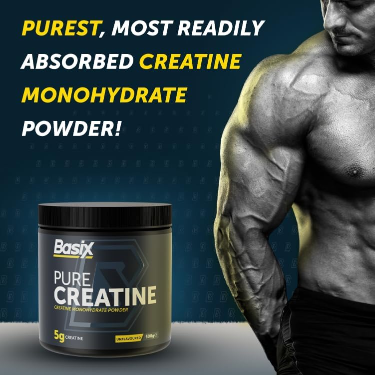 Basix Creatine Made With Creapure® 300g – Pure Creatine Monohydrate For Strength, Power & Performance