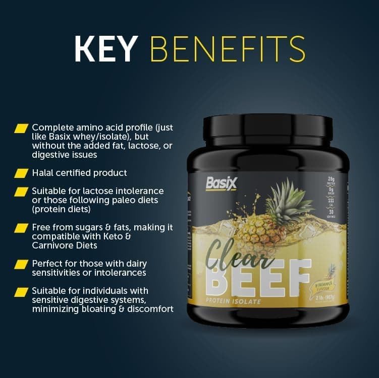 Basix Clear Beef Protein Isolate Pineapple 2lb – Hydrolyzed Beef Protein For Muscle Recovery & Protein Support