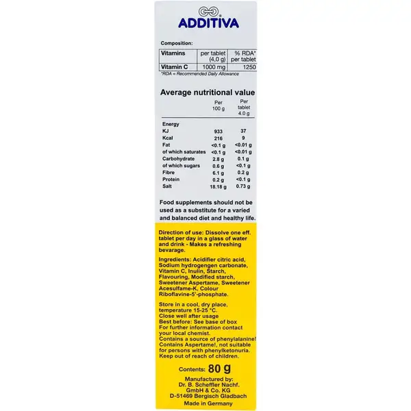 Additiva Vitamin C Effervescent, 1g Lemon, Pack Of 10