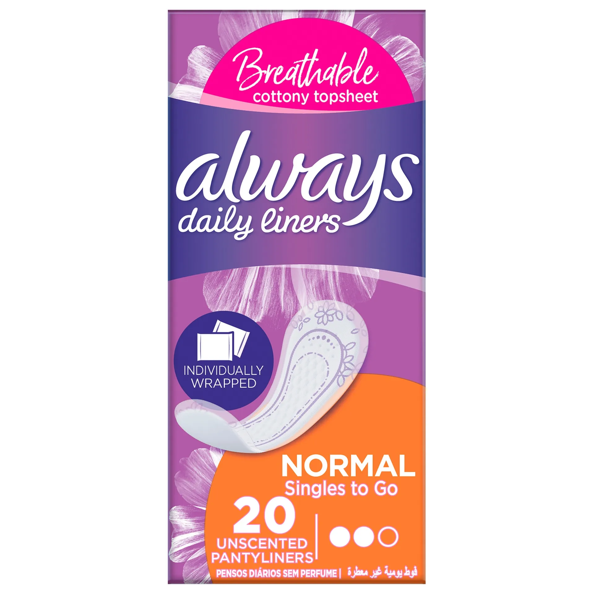 Always Daily Liners Single To Go Normal, 20 Pieces (12652)