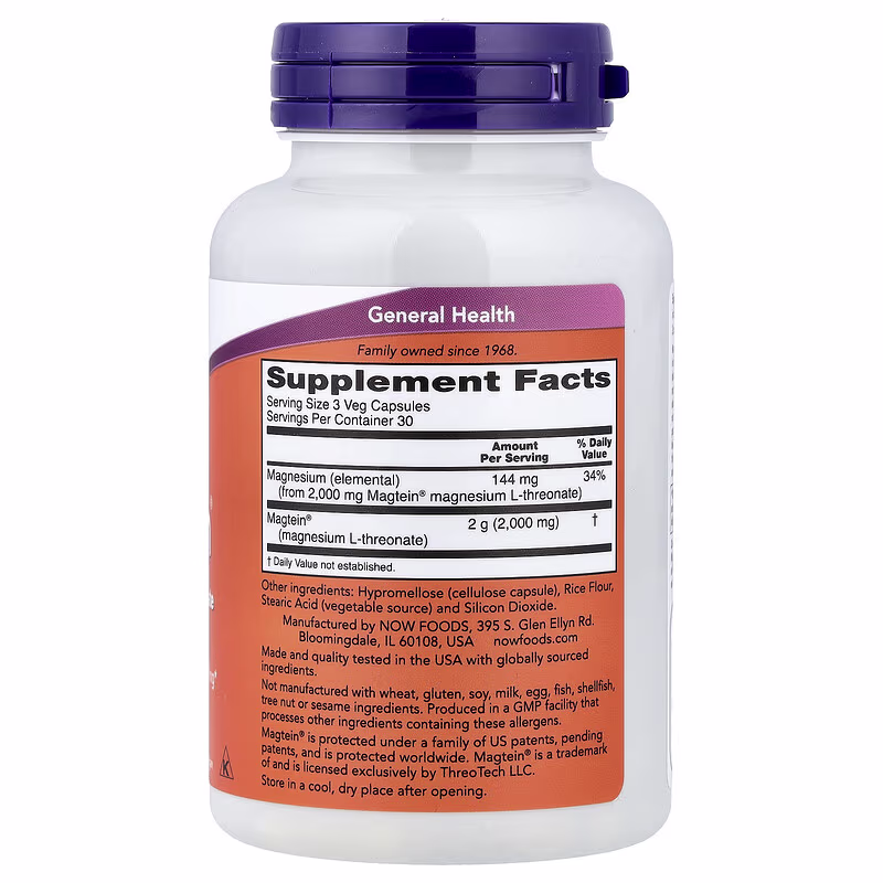 Now Foods Magtein Magnesium L-threonate 90 Veg Capsules – Magnesium Support For Brain & Cognitive Health