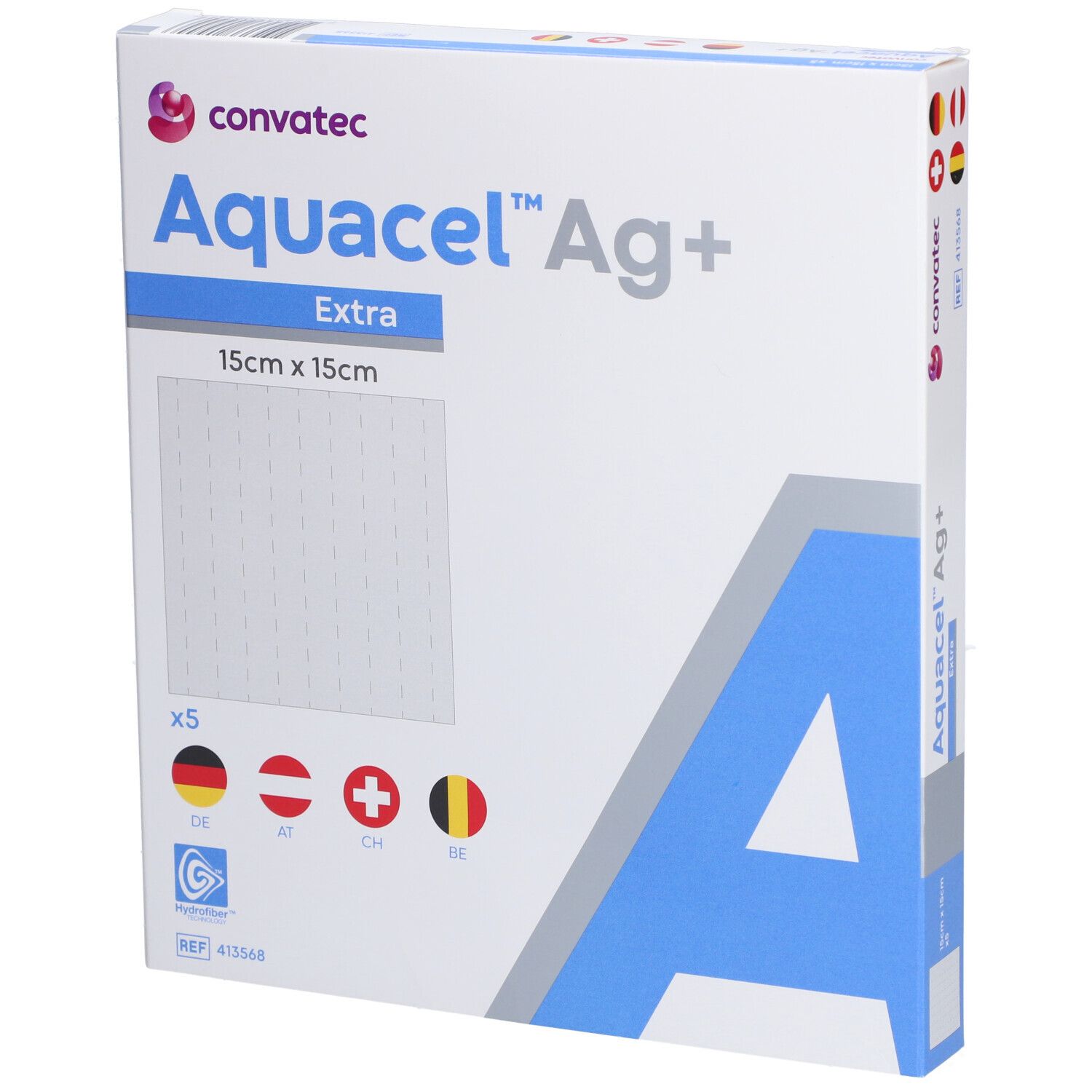 Aquacel Ag Extra Antimicrobial Hydrofiber Dressing, 15x15cm, Pack Of 5