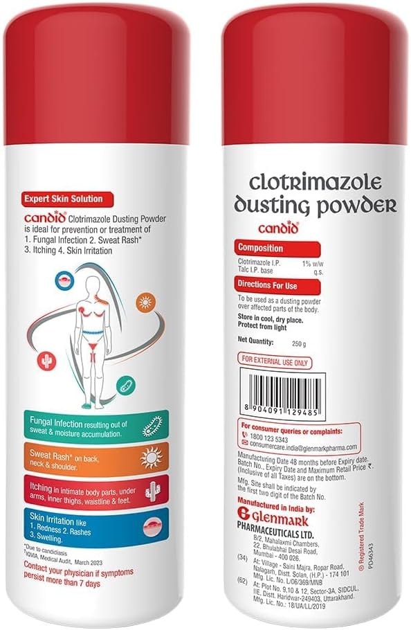 Candid Dusting Powder 100g With Clotrimazole 1% For Fungal Skin Infections & Itching Relief
