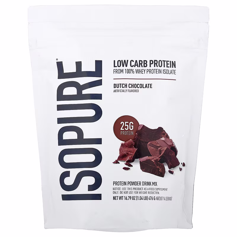 Isopure Low Carb 100% Pure Whey Protein Isolate Dutch Chocolate 1lb (454g) With 25g Protein For Lean Muscle Recovery & Strength