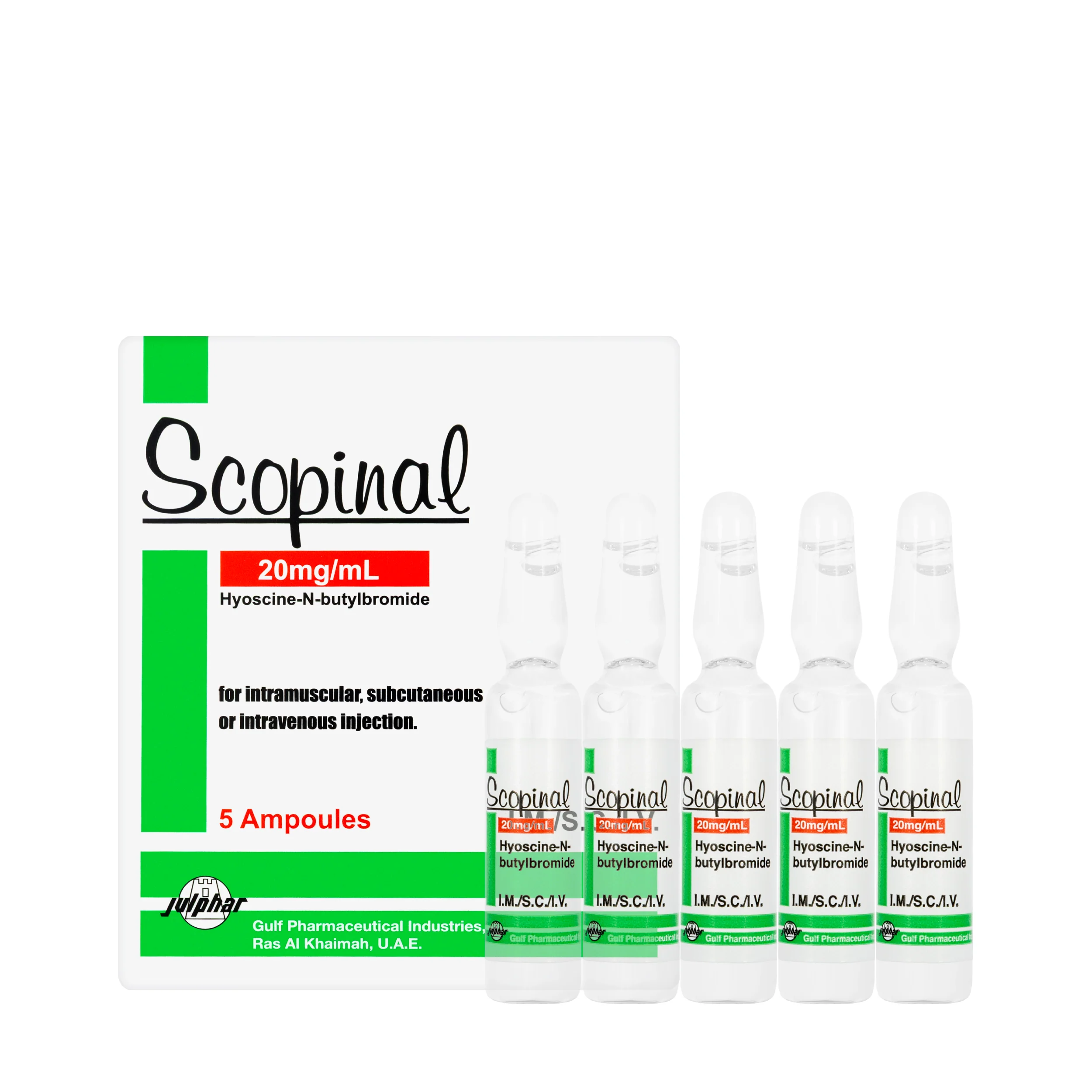 Scopinal Hyoscine Butylbromide 20mg/ml Injection 5's – Antispasmodic Relief For Abdominal Cramps & Spasms