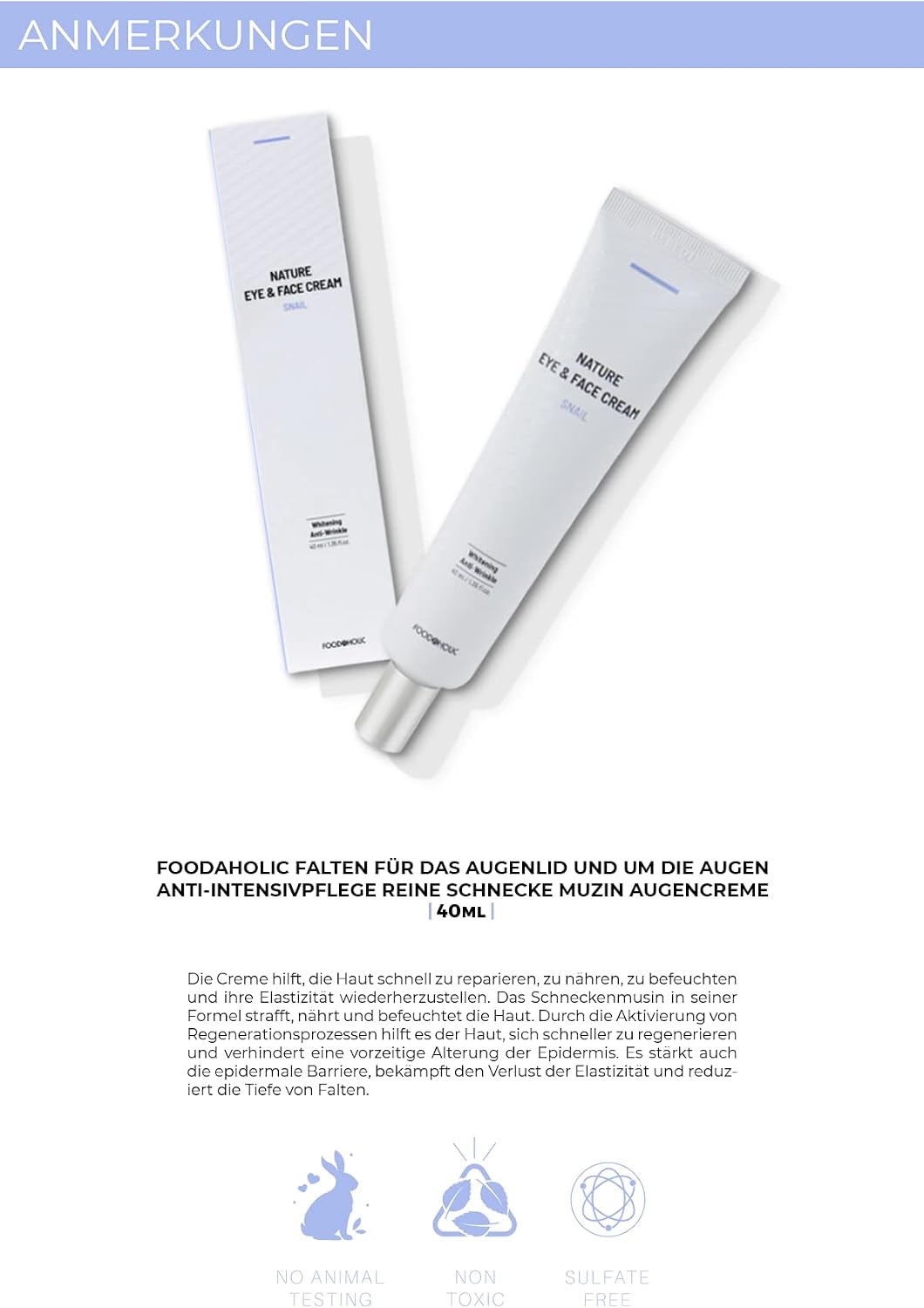 Foodaholic Nature Skin Snail Eye Cream 40ml – Moisturising & Smoothing Care For The Eye Area