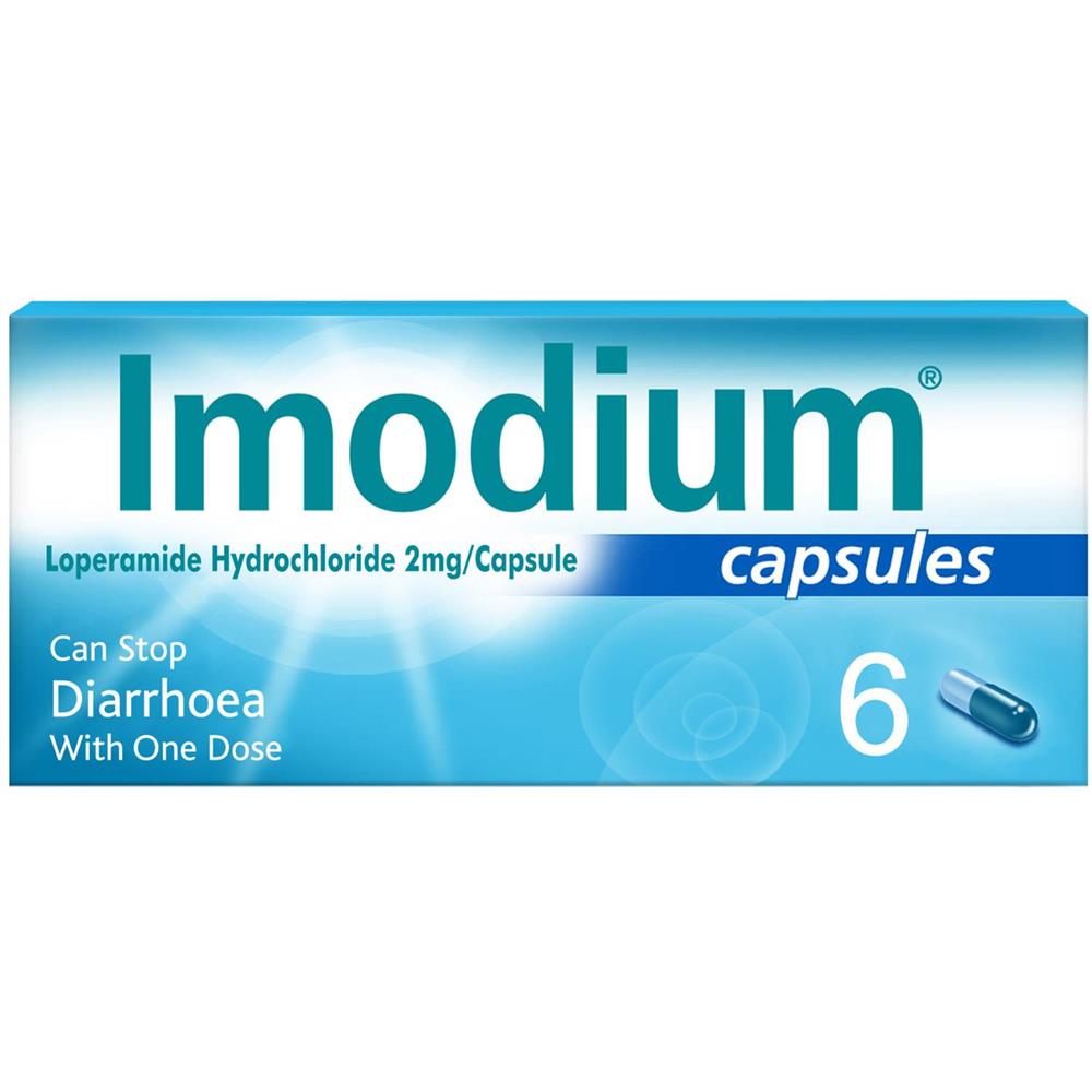 Imodium Loperamide 2mg Hard Gelatin Capsules 6's for Fast Relief of Acute Diarrhoea, Loose & Watery Stools