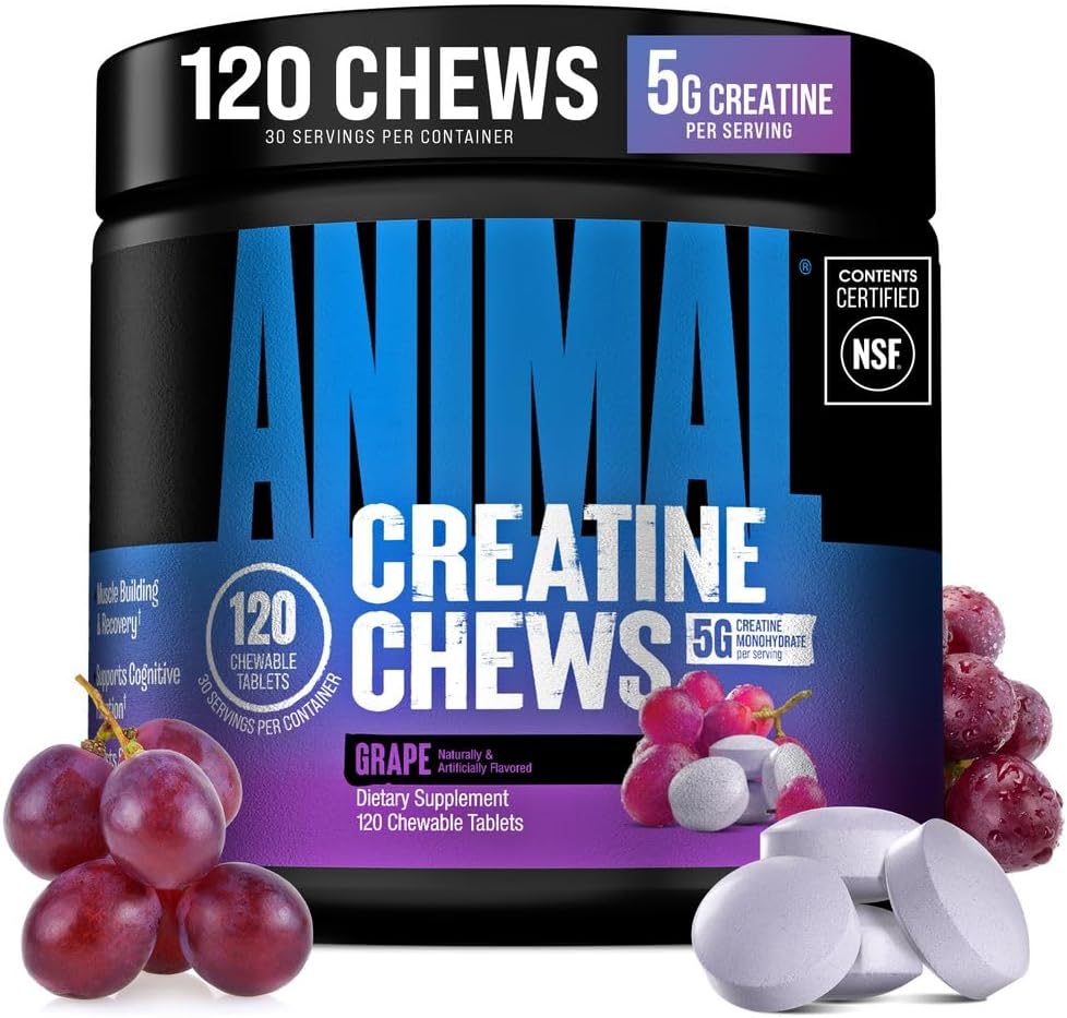 Universal Nutrition Animal Creatine Chews Grape 120 Chews With Creatine Monohydrate For Strength, Power & Muscle Performance