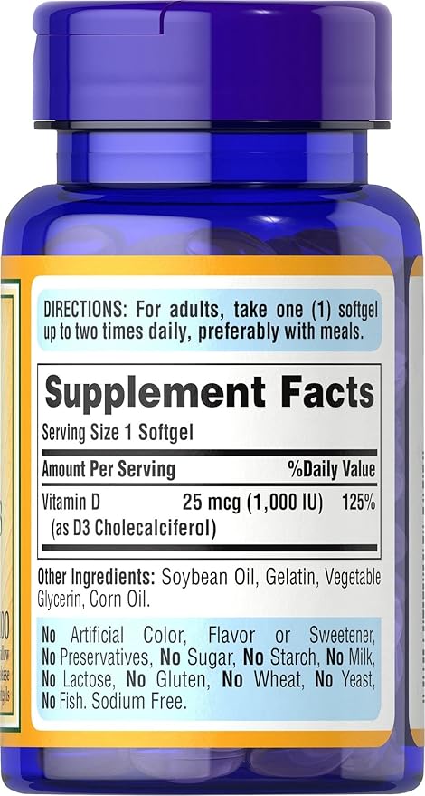 Puritan’s Pride Vitamin D₃ 1000 Iu Tablets, 100’s