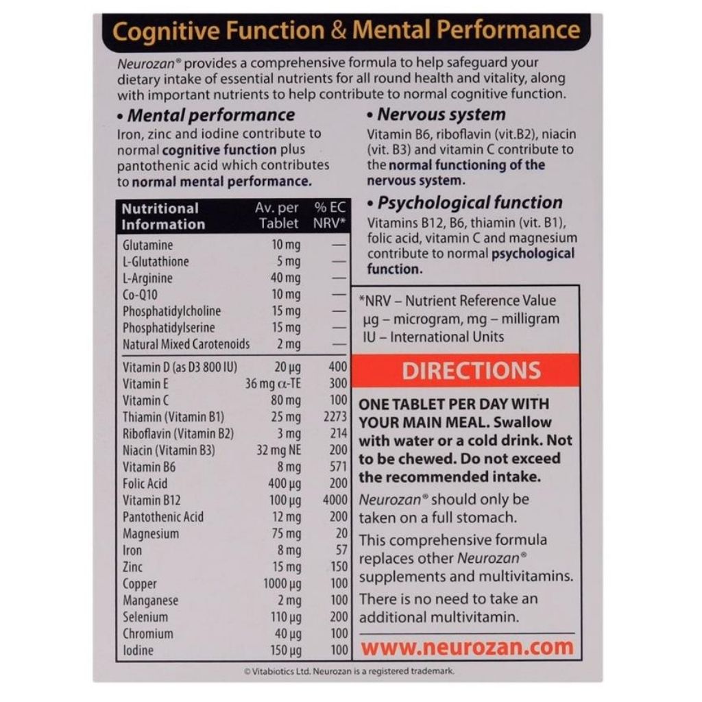 Vitabiotics Neurozan Capsules For Brain Function & Cognitive Support 30's