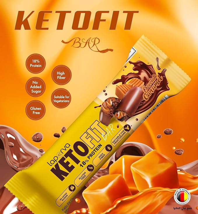 Laperva Keto Fit Chocolate Caramel, 1 Bar, Keto Friendly, Rich in Fiber